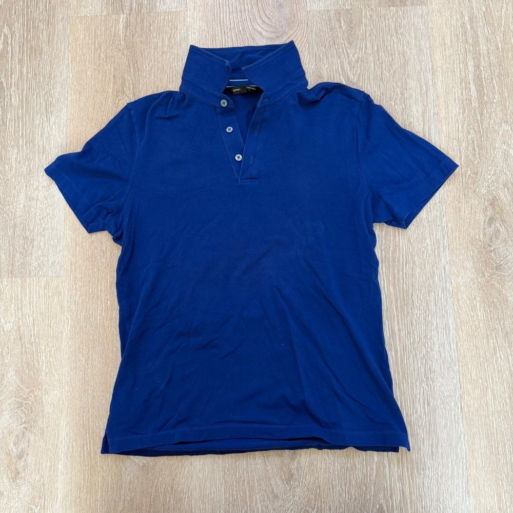 Express Polo Stretch Moisture Wicking Short Sleeve Adult Mens‎ Size M Blue